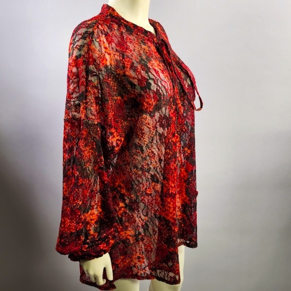Vibrant Winter Fall Free People Burn Out Velvet Romantic Long Sleeve Blouse XL - Picture 2 of 6